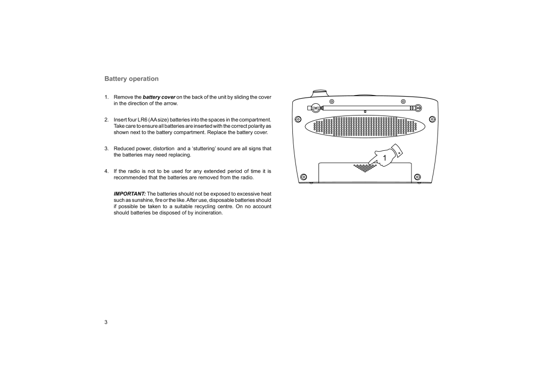 Roberts Radio 996 manual Battery operation 