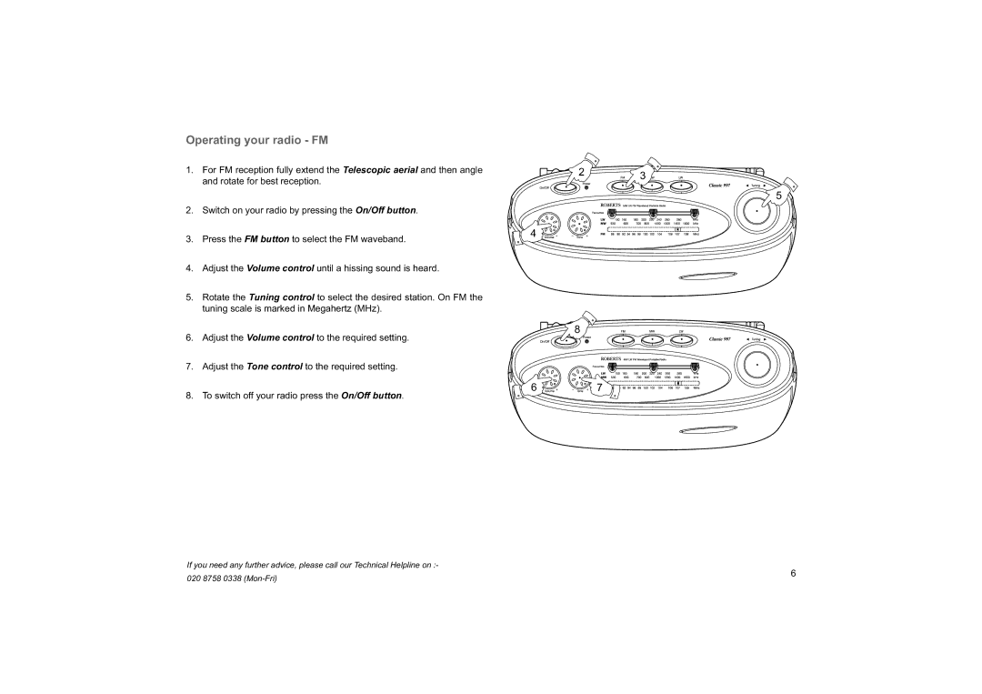 Roberts Radio 997 manual Operating your radio FM 