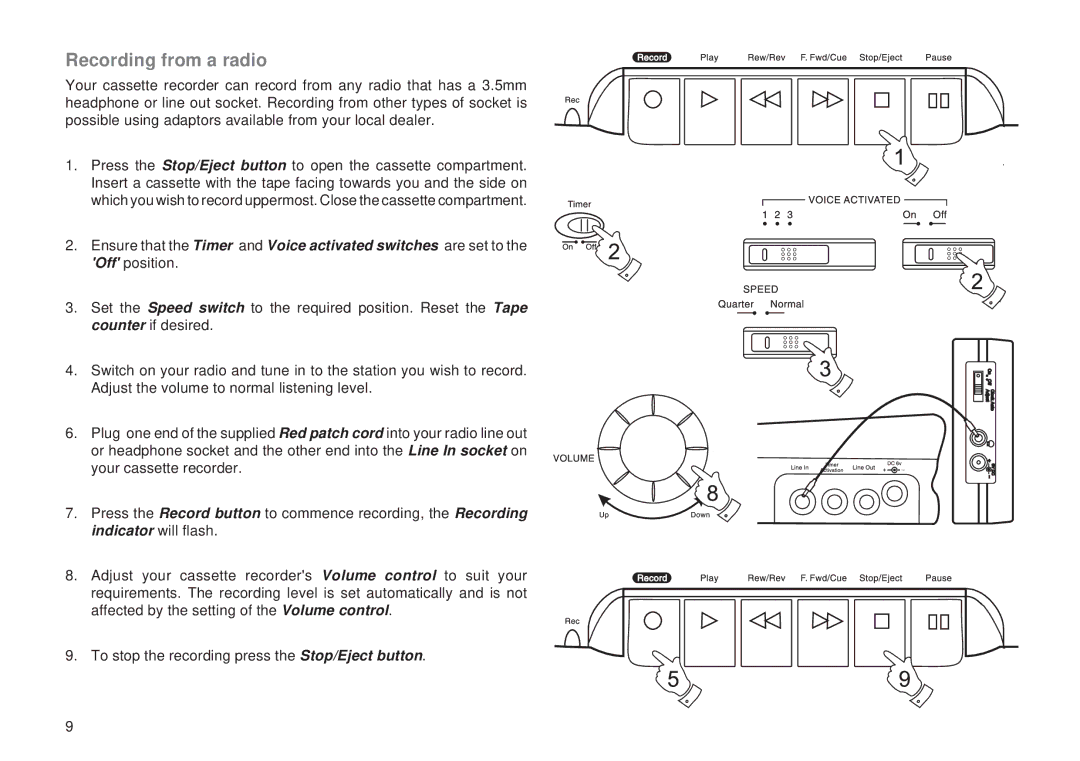 Roberts Radio C9950 manual Recording from a radio 