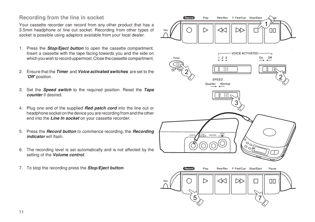 Roberts Radio C9950 manual Recording from the line in socket 