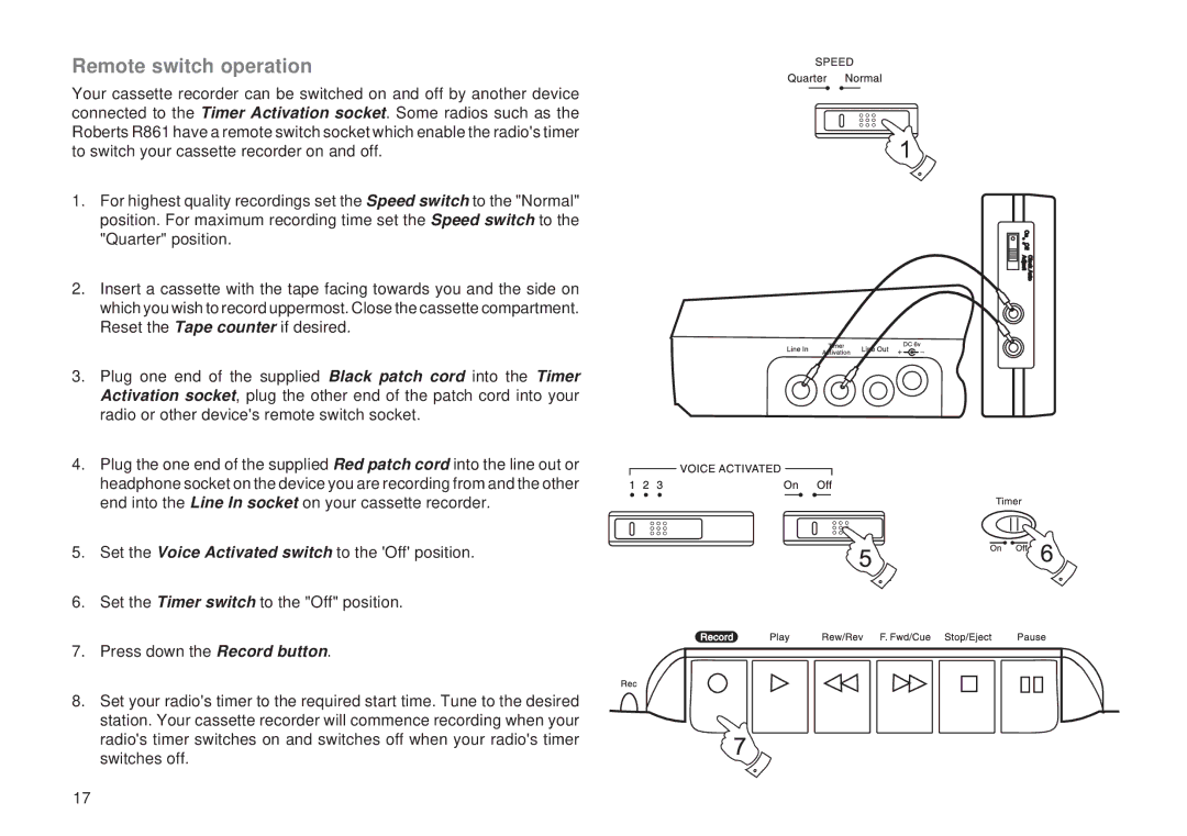 Roberts Radio C9950 manual Remote switch operation 