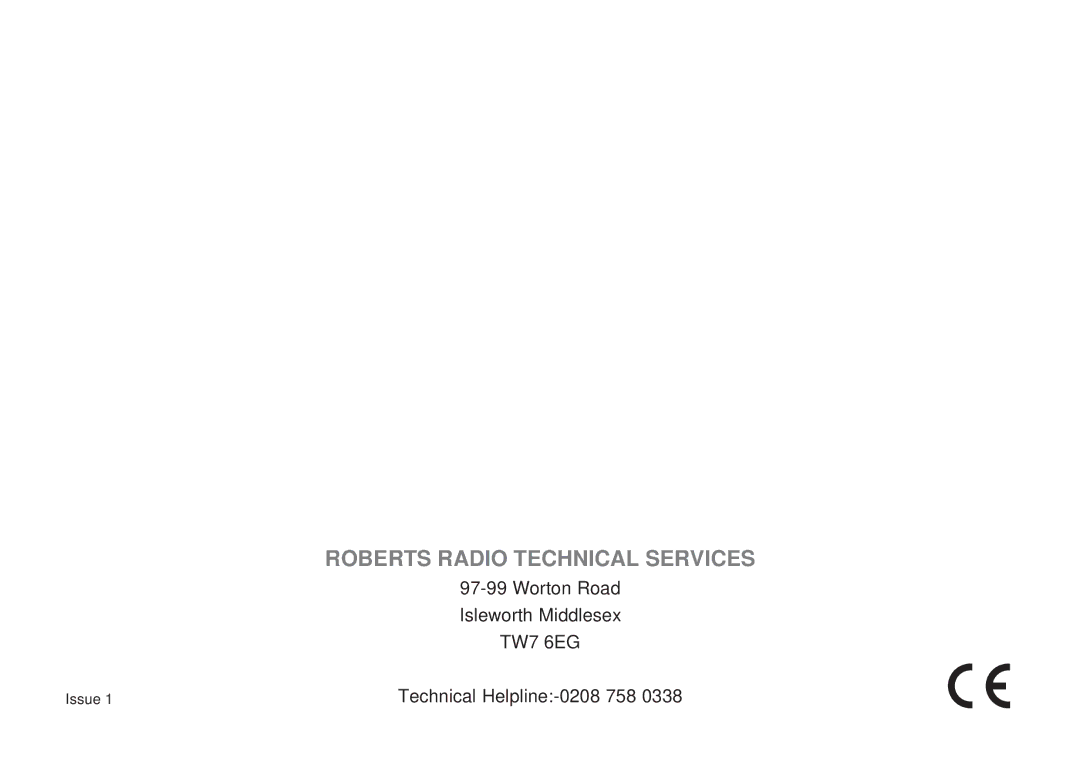 Roberts Radio C9950 manual Roberts Radio Technical Services 