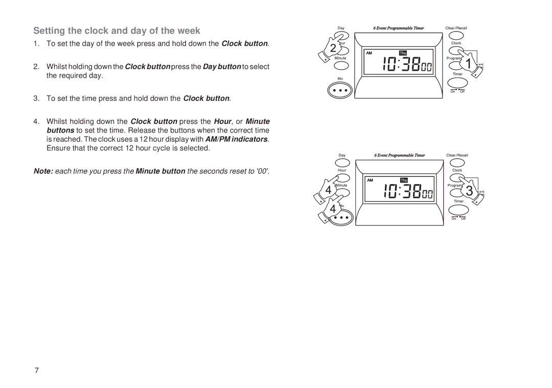 Roberts Radio C9950 manual Setting the clock and day of the week 