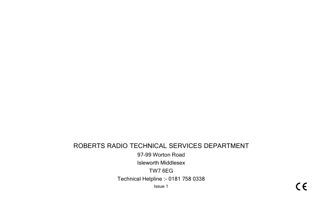 Roberts Radio CD965 manual Worton Road Isleworth Middlesex, Technical Helpline 0181 758 