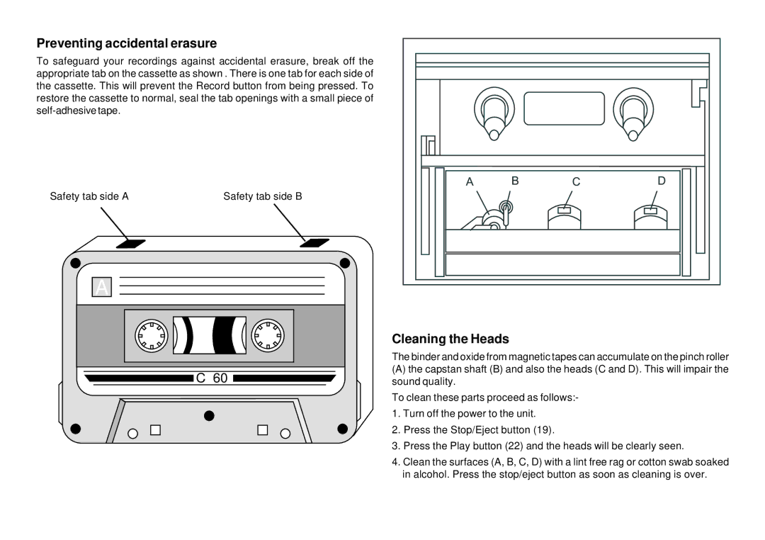 Roberts Radio CD9909 manual Preventing accidental erasure, Cleaning the Heads 