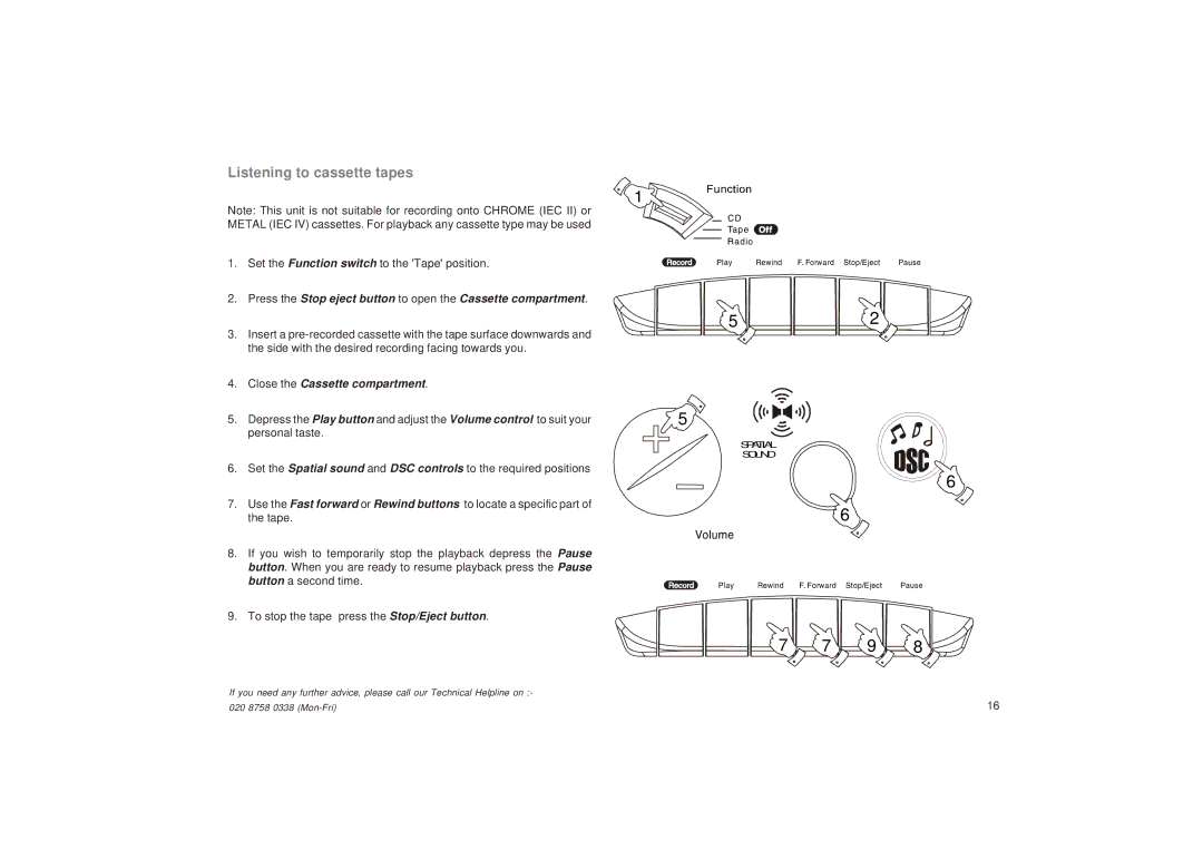 Roberts Radio CD9912 manual Listening to cassette tapes, Close the Cassette compartment 