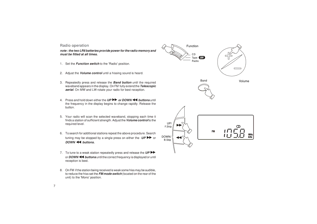 Roberts Radio CD9912 manual Radio operation, Down buttons 