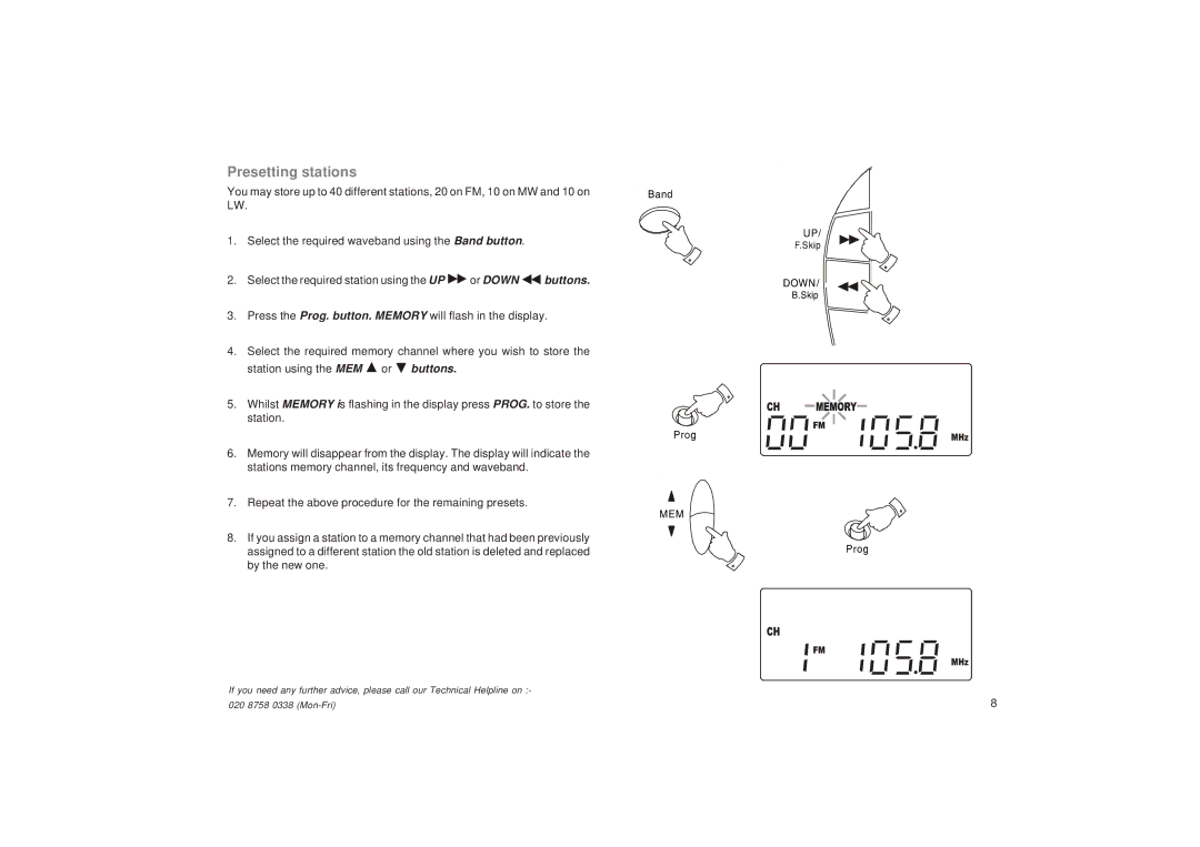 Roberts Radio CD9912 manual Presetting stations 