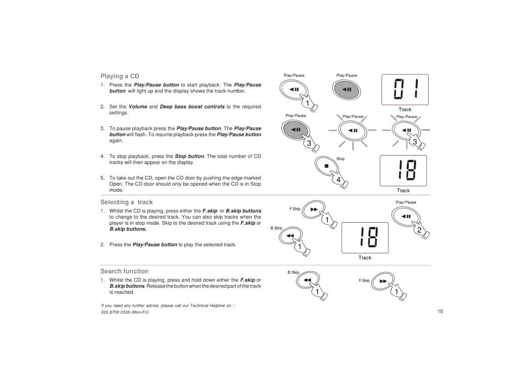 Roberts Radio CD9913 manual Playing a CD, Selecting a track, Search function 