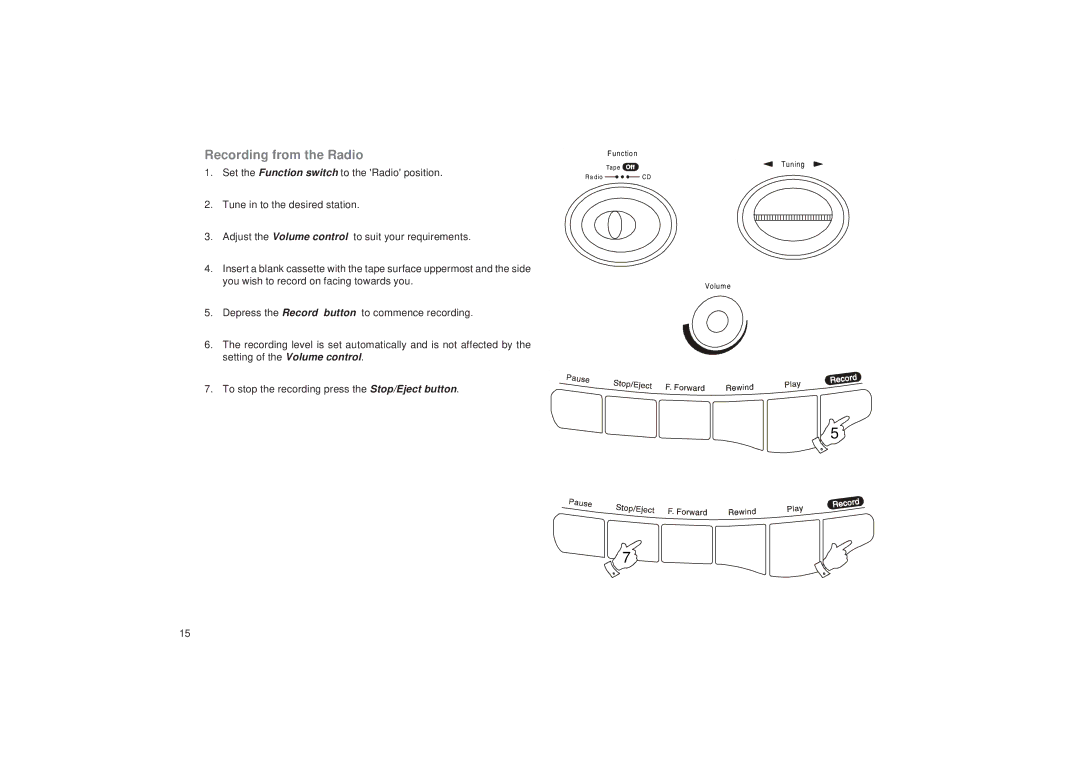 Roberts Radio CD9913 manual Recording from the Radio 