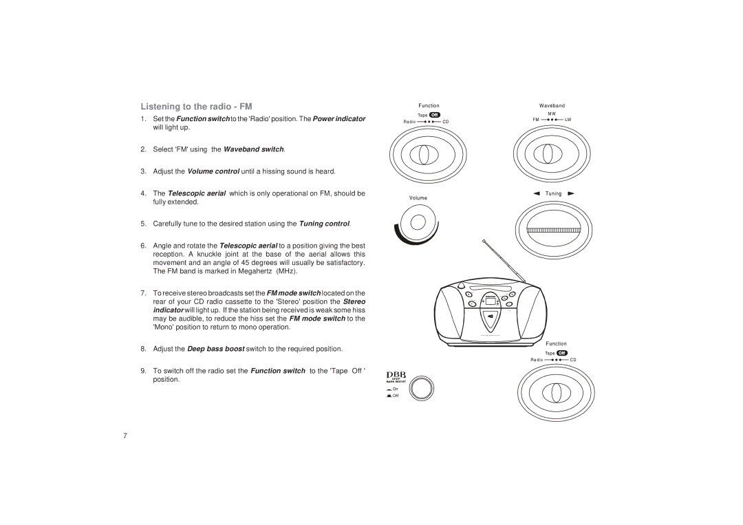 Roberts Radio CD9913 manual Listening to the radio FM 