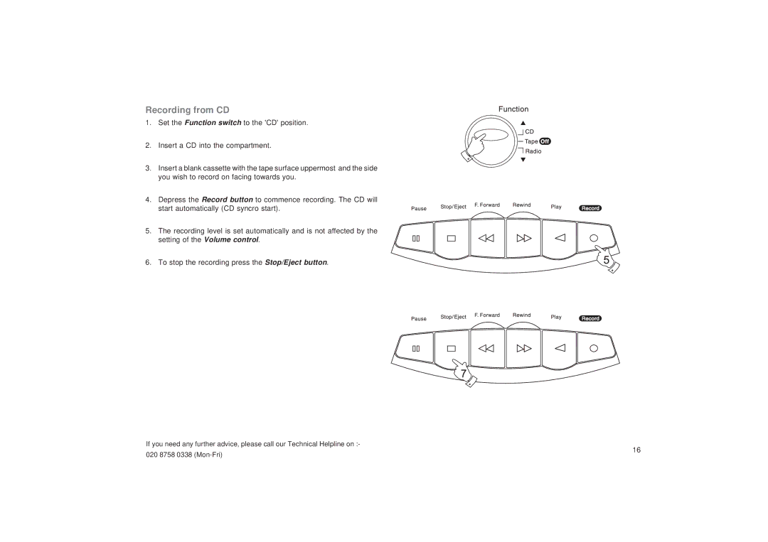 Roberts Radio CD9925 manual Recording from CD 