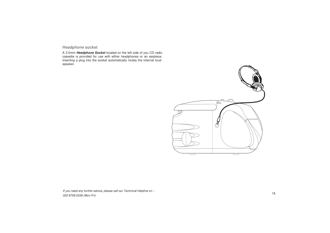 Roberts Radio CD9925 manual Headphone socket 