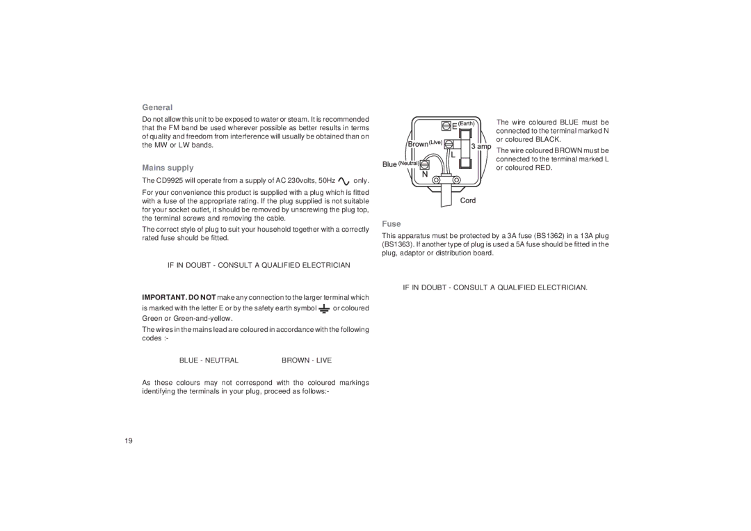 Roberts Radio CD9925 manual General 