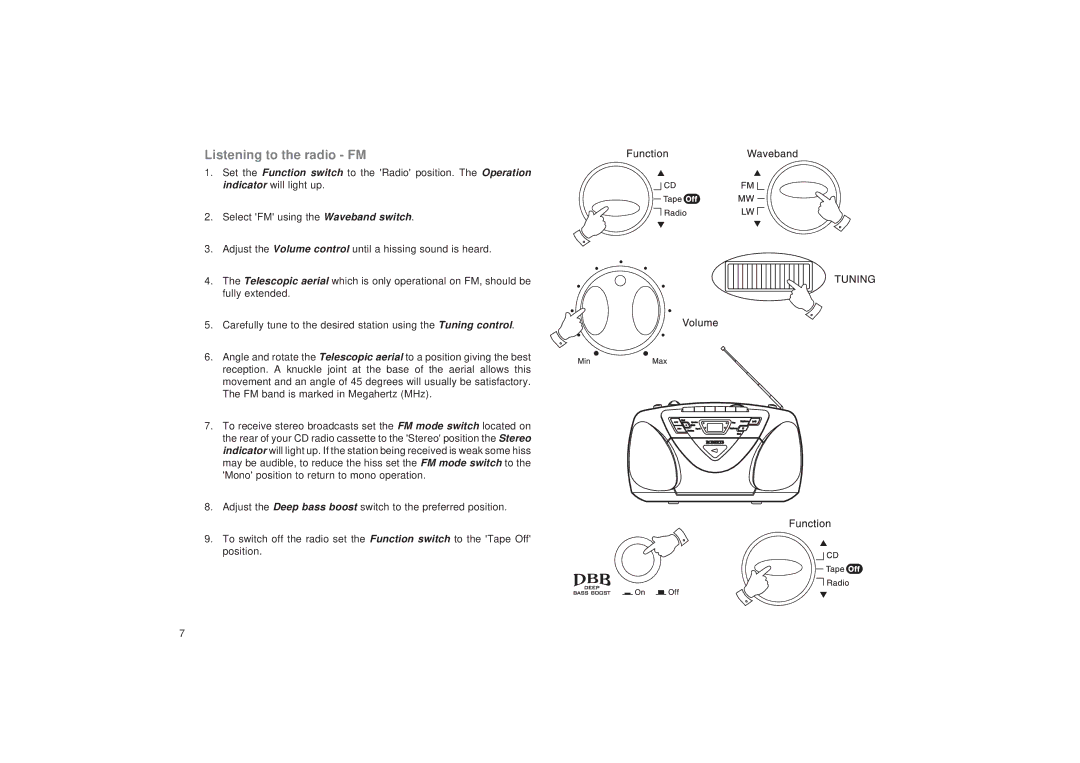 Roberts Radio CD9925 manual Listening to the radio FM 