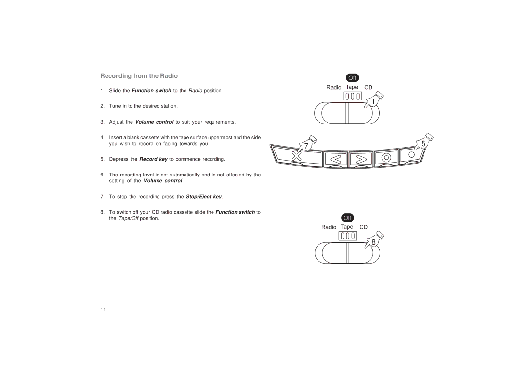 Roberts Radio CD9949 manual Recording from the Radio 