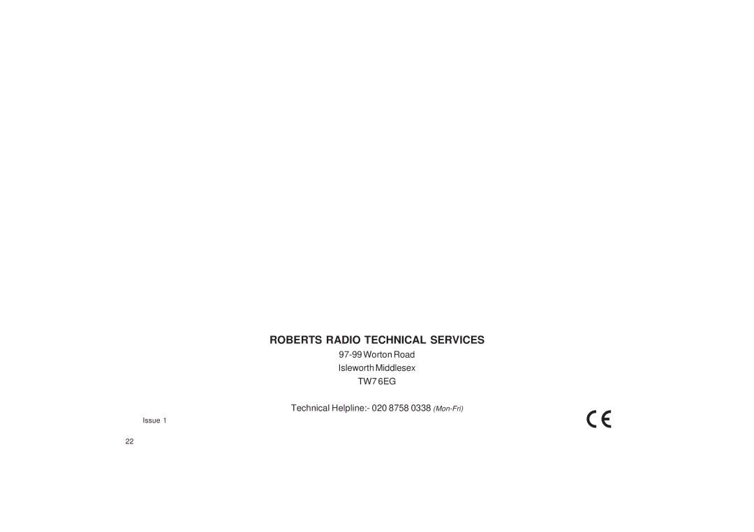 Roberts Radio CD9959 manual Roberts Radio Technical Services 