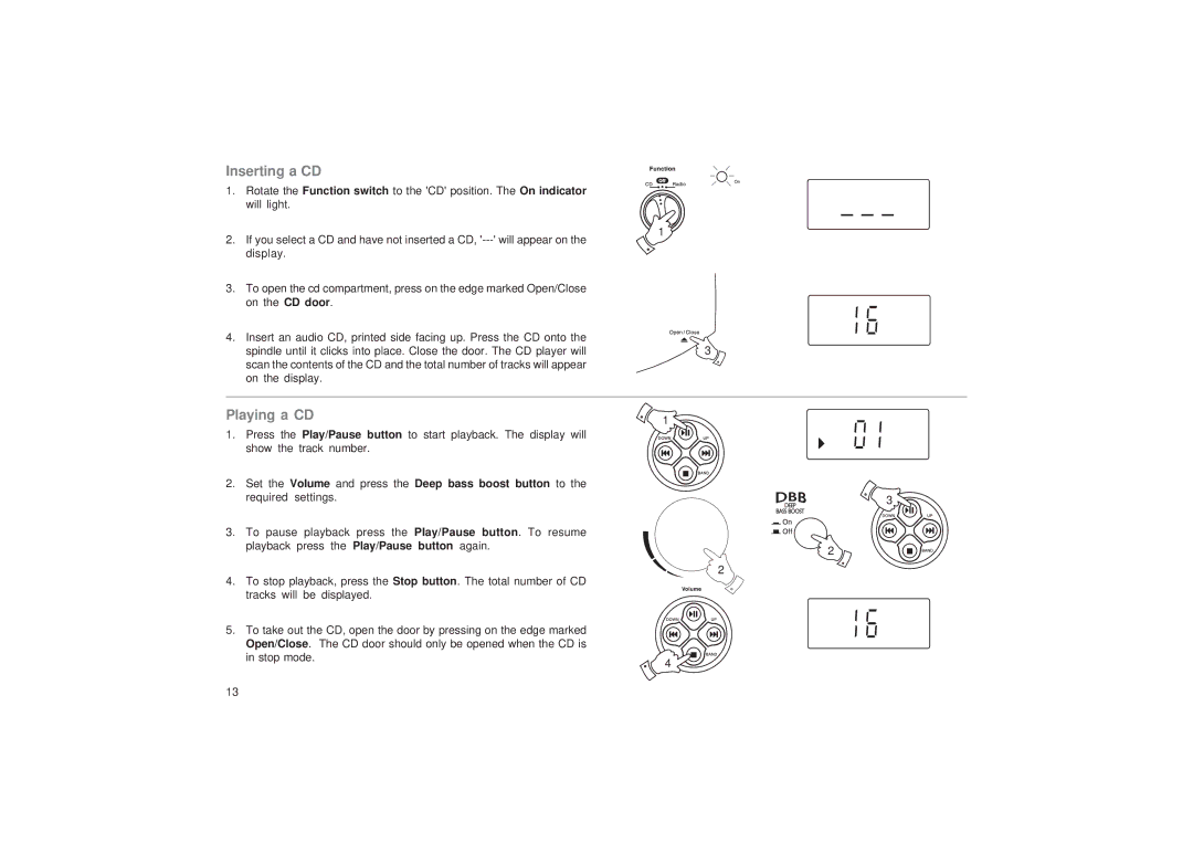 Roberts Radio CD9989 manual Inserting a CD, Playing a CD 