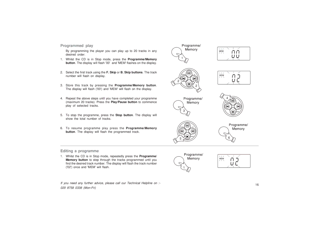 Roberts Radio CD9989 manual Programmed play, Editing a programme 