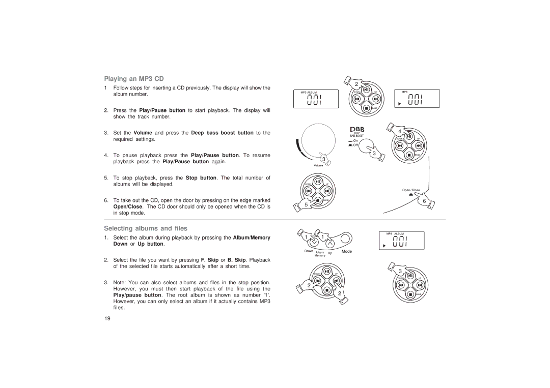 Roberts Radio CD9989 manual Playing an MP3 CD, Selecting albums and files 