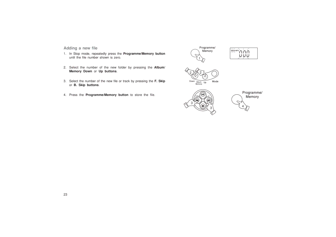 Roberts Radio CD9989 manual Adding a new file 