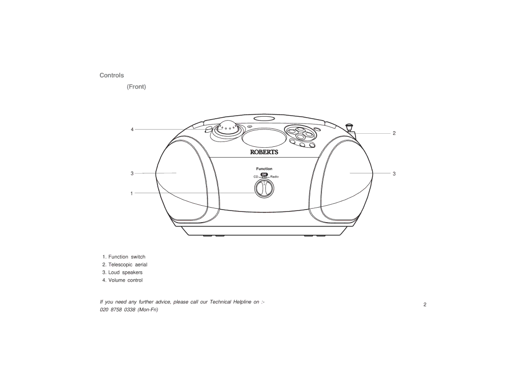 Roberts Radio CD9989 manual Controls Front 