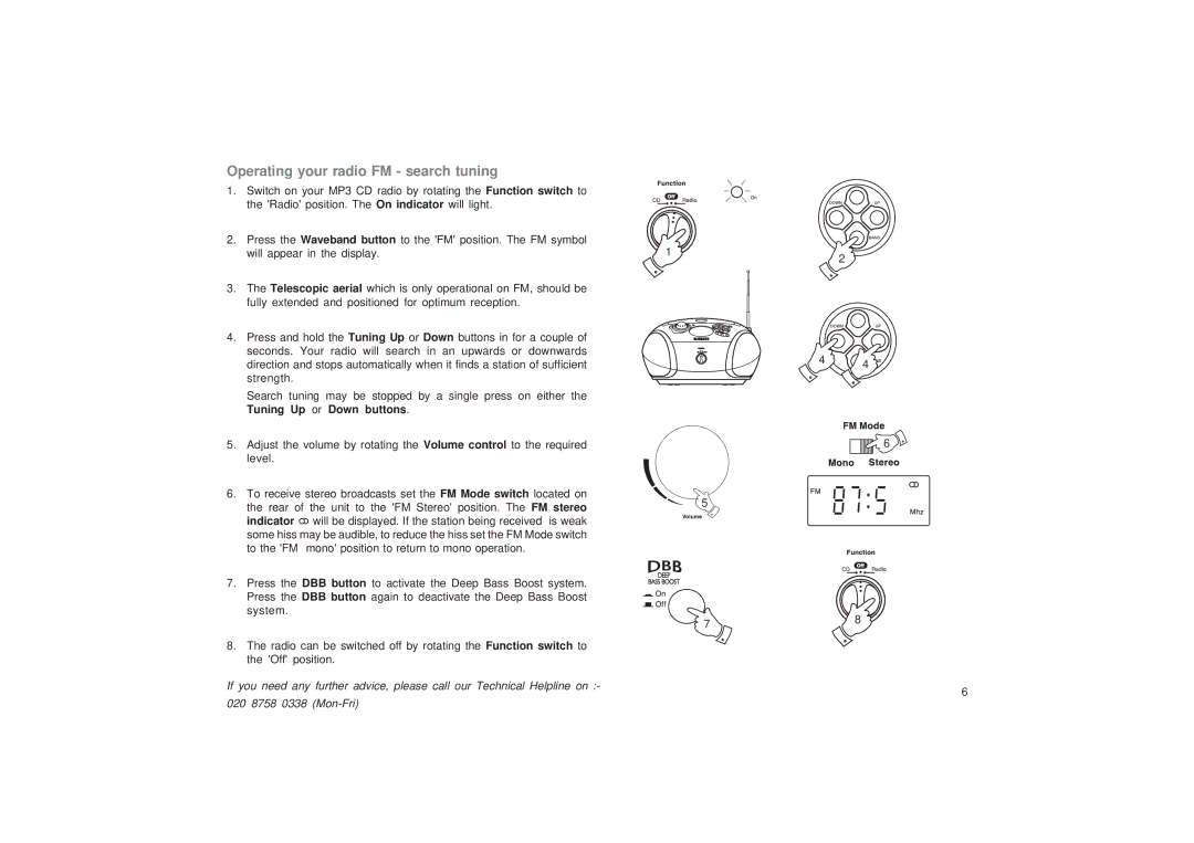 Roberts Radio CD9989 manual Operating your radio FM search tuning 