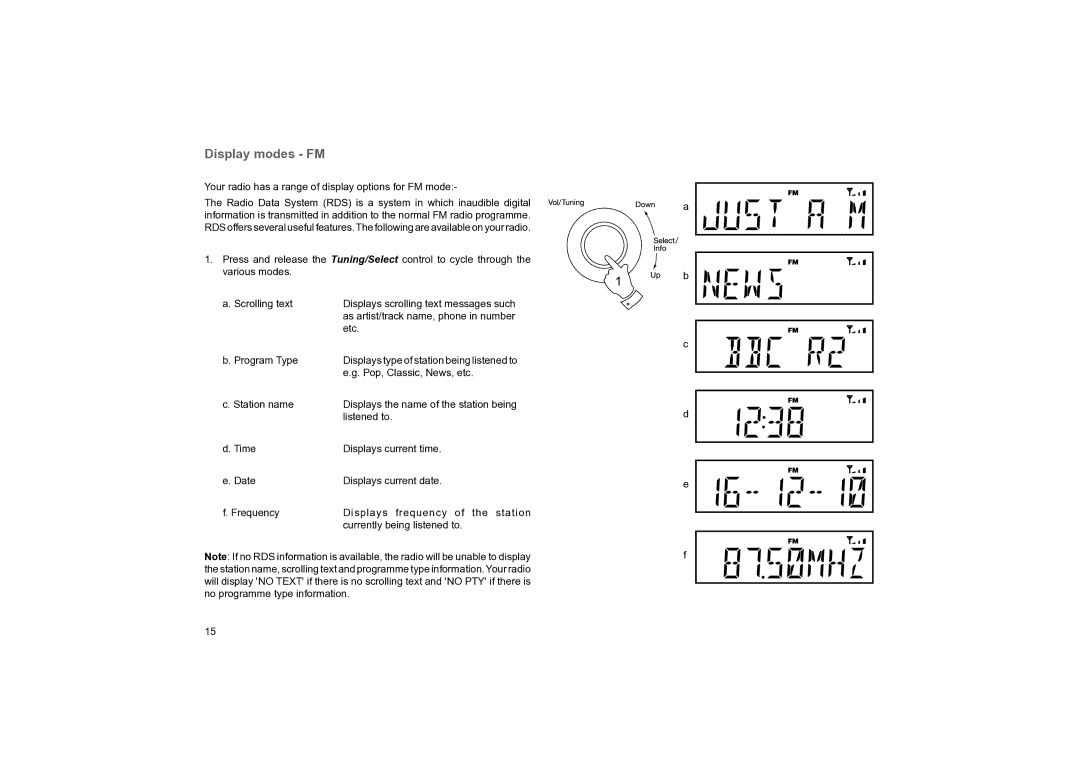 Roberts Radio Classic DAB manual Display modes FM, Your radio has a range of display options for FM mode 