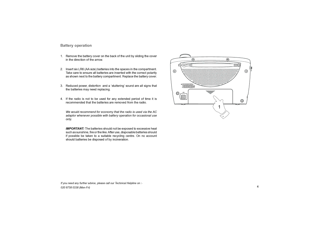 Roberts Radio Classic DAB manual Battery operation 