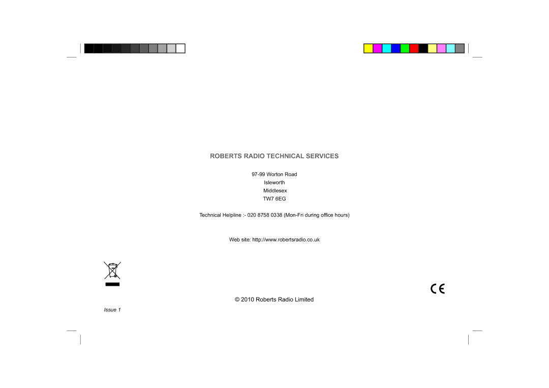 Roberts Radio ColourStream manual Roberts Radio Technical Services 