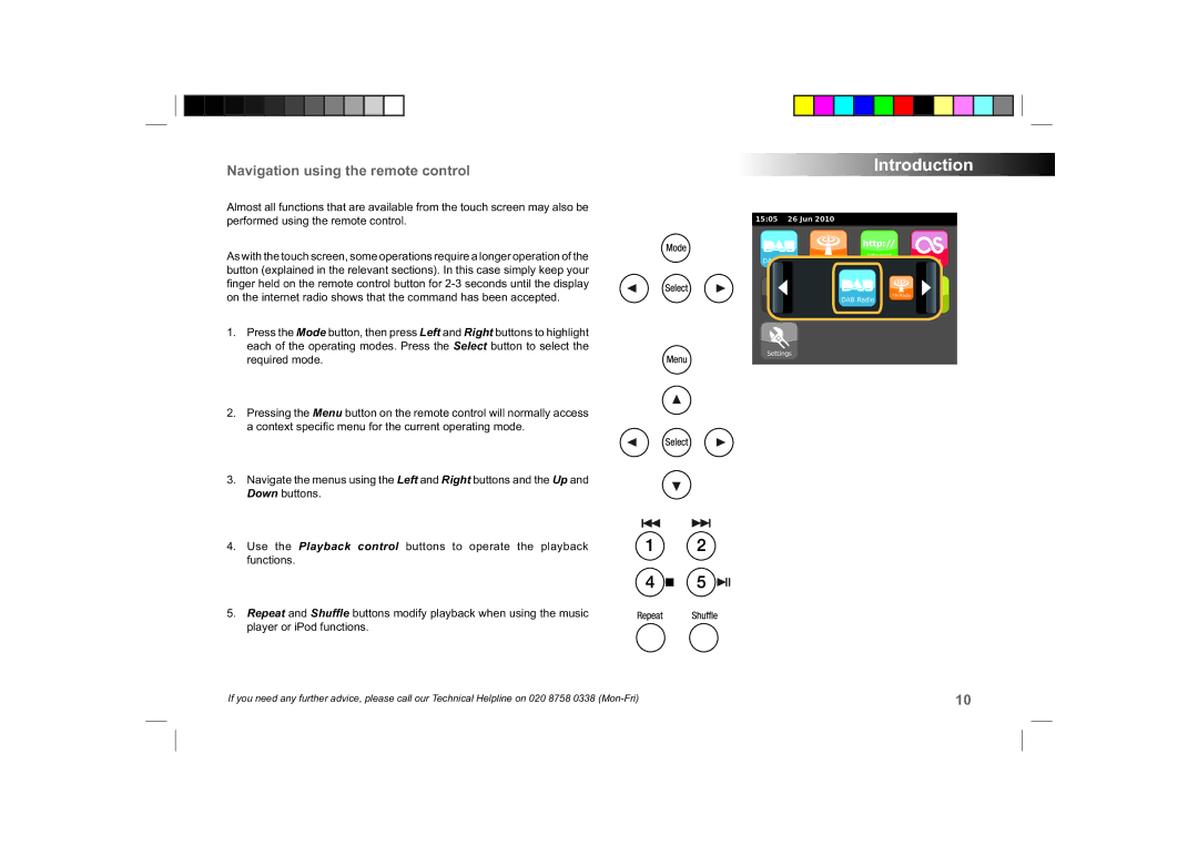 Roberts Radio ColourStream manual Navigation using the remote control 