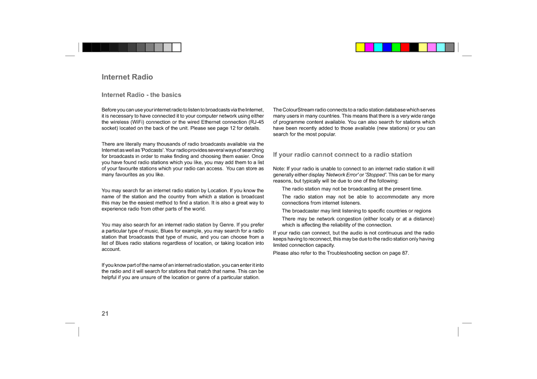 Roberts Radio ColourStream manual Internet Radio the basics, If your radio cannot connect to a radio station 