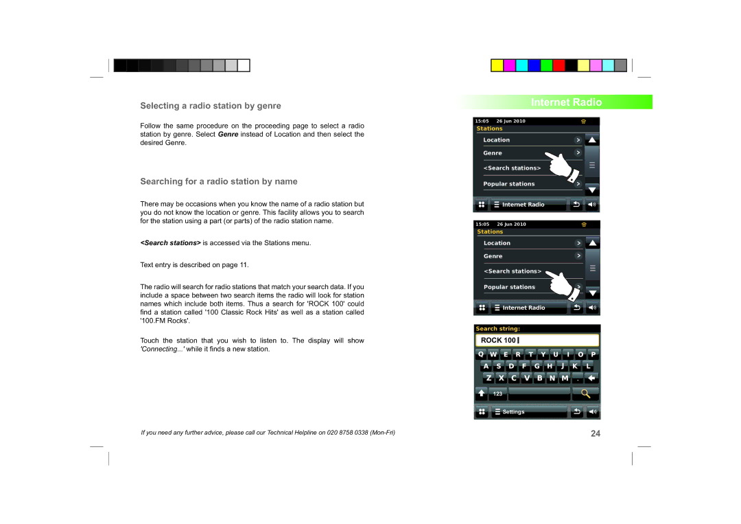 Roberts Radio ColourStream manual Selecting a radio station by genre, Searching for a radio station by name 