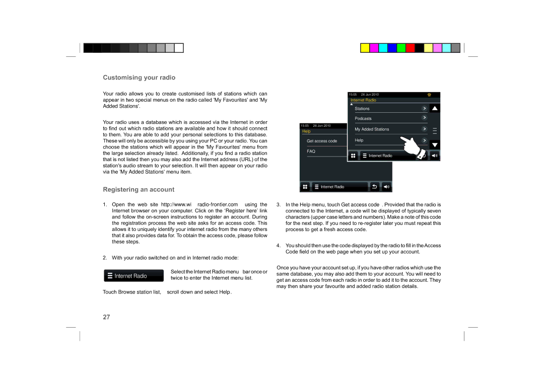 Roberts Radio ColourStream manual Customising your radio, Registering an account 