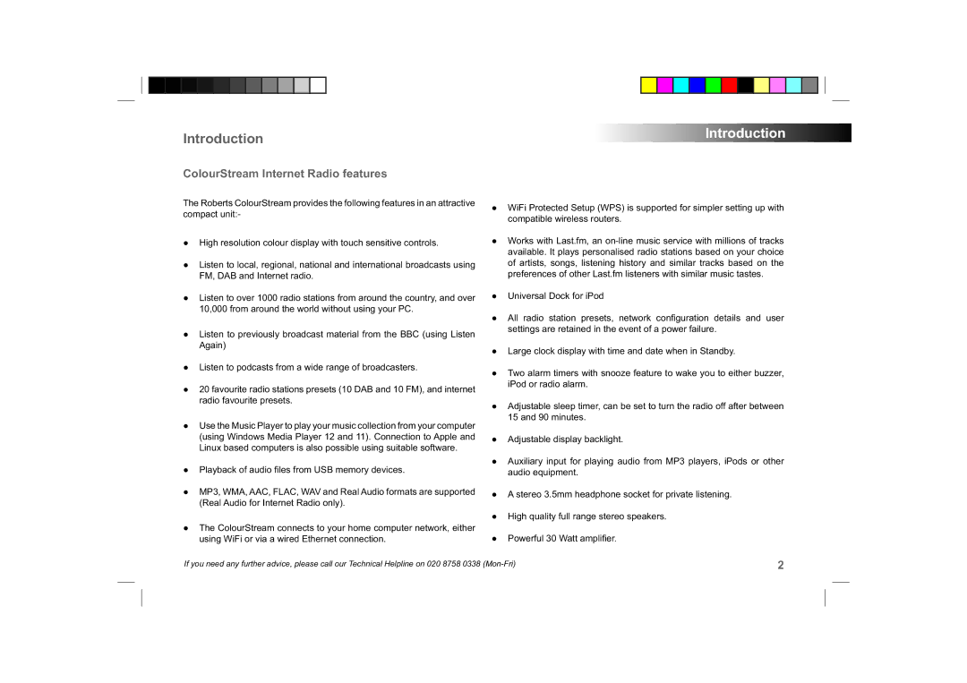 Roberts Radio manual Introduction, ColourStream Internet Radio features 