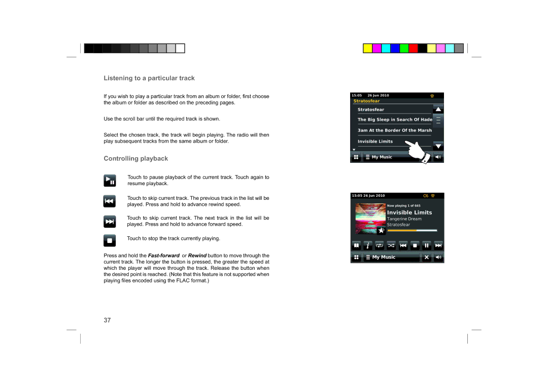 Roberts Radio ColourStream manual Listening to a particular track, Controlling playback 