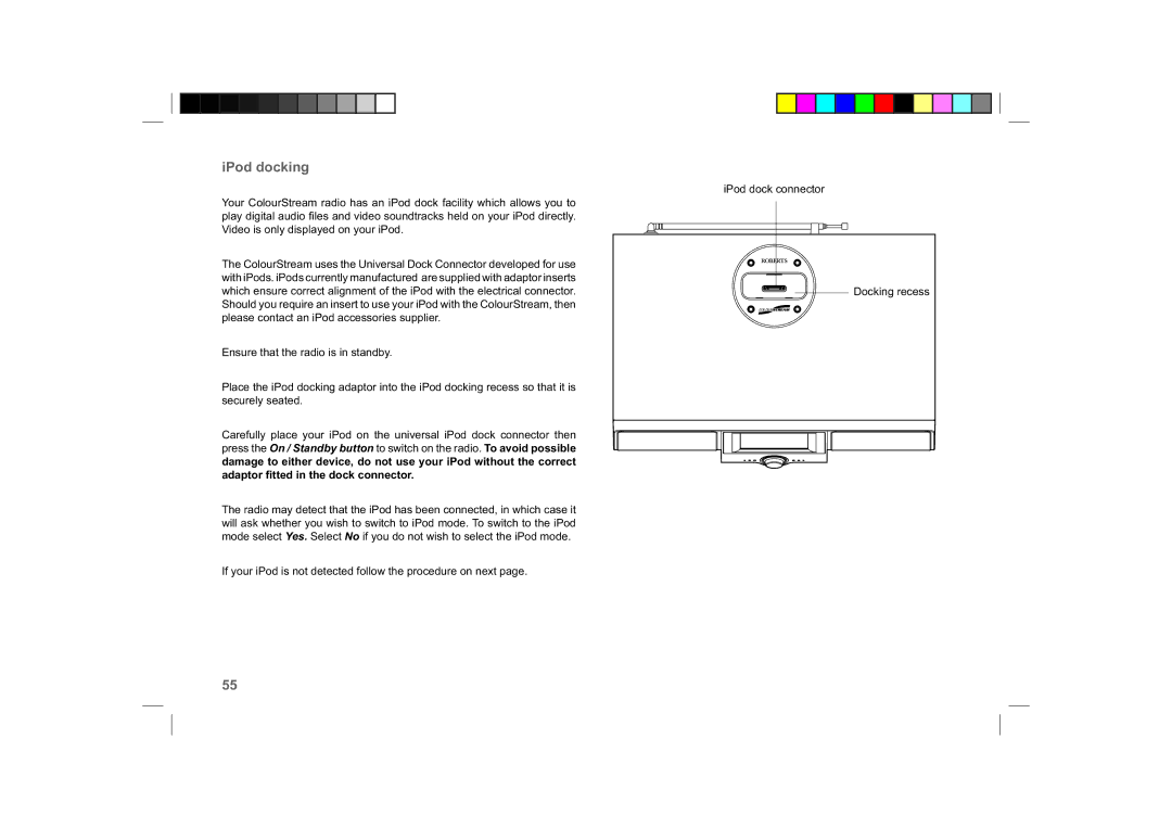 Roberts Radio ColourStream manual IPod docking 