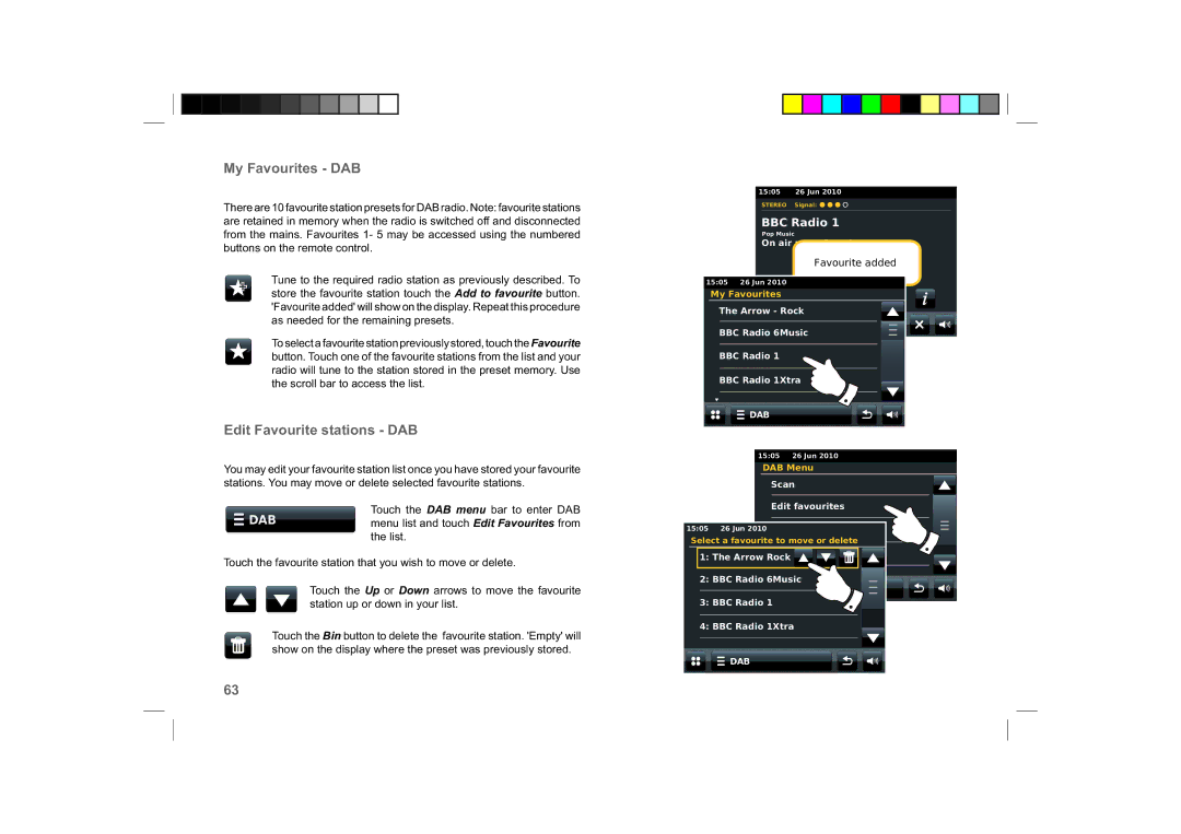 Roberts Radio ColourStream manual My Favourites DAB, Edit Favourite stations DAB 