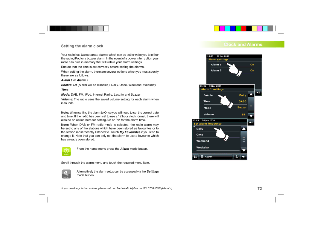 Roberts Radio ColourStream manual Setting the alarm clock, Alarm 1 or Alarm, Time 