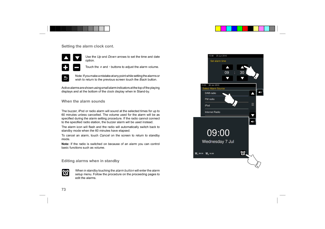 Roberts Radio ColourStream manual When the alarm sounds, Editing alarms when in standby 