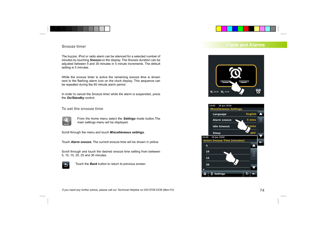 Roberts Radio ColourStream manual Snooze timer, To set the snooze time 