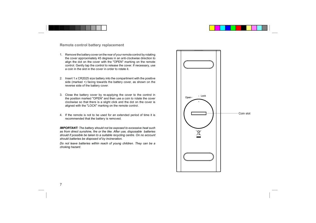 Roberts Radio ColourStream manual Remote control battery replacement 