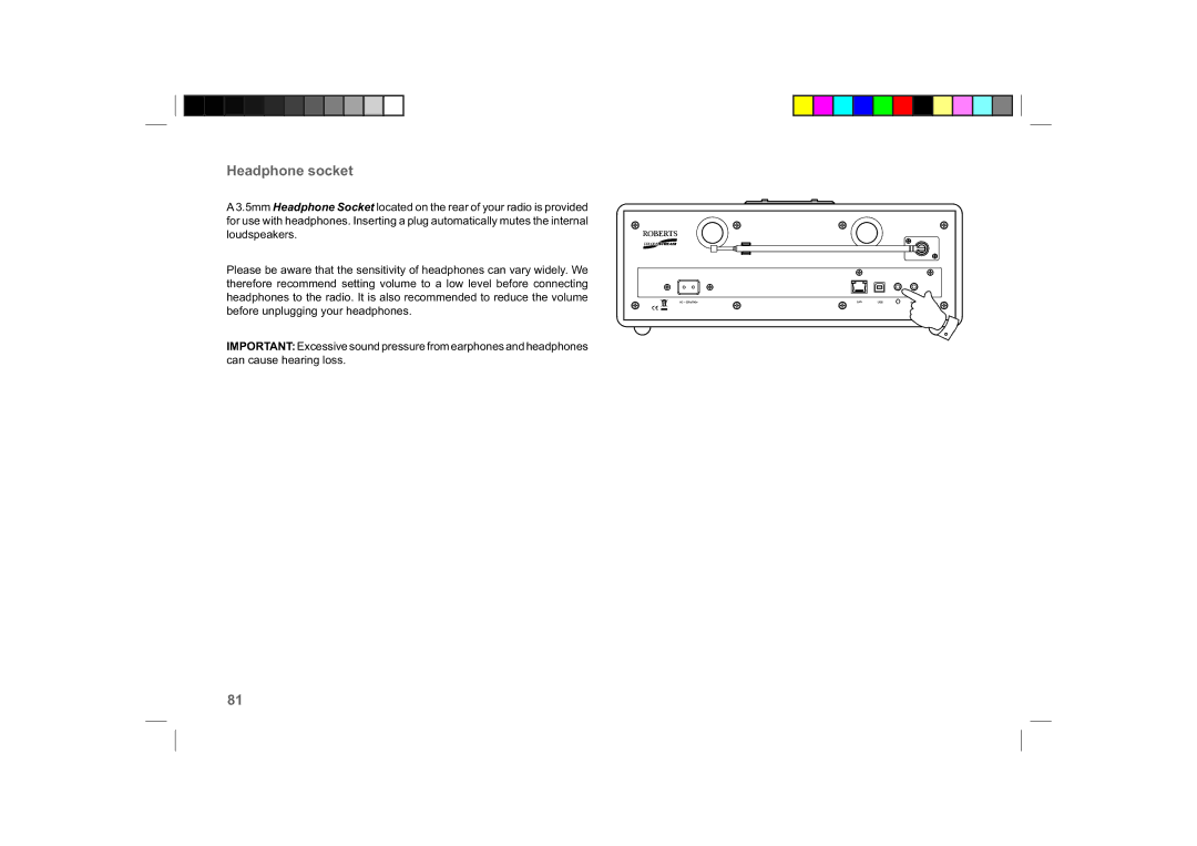 Roberts Radio ColourStream manual Headphone socket 