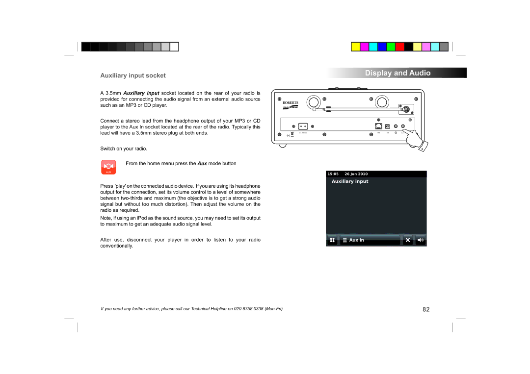 Roberts Radio ColourStream manual Auxiliary input socket 