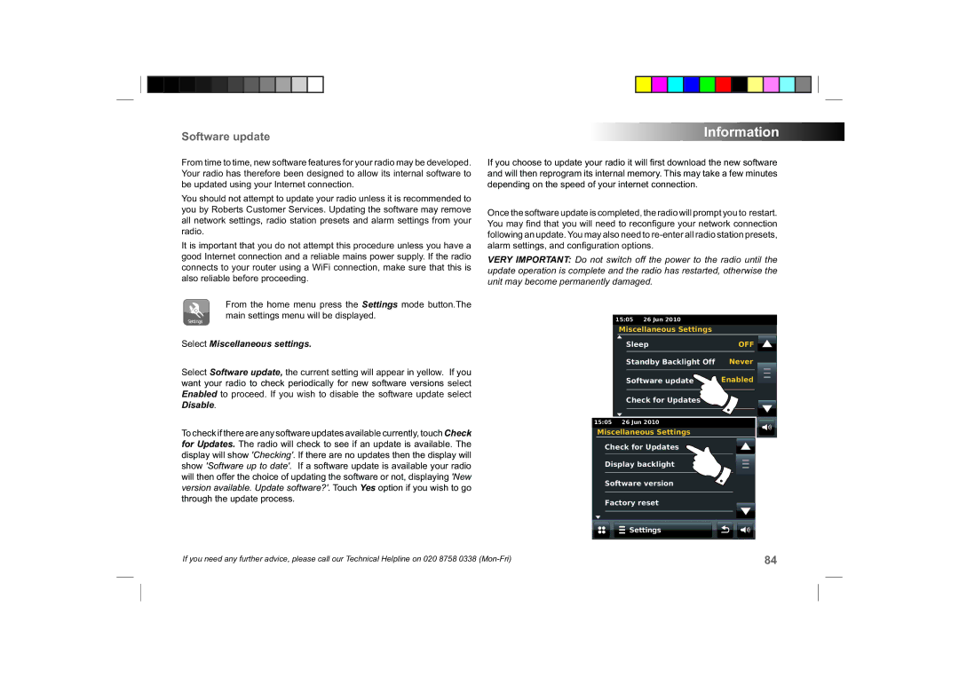 Roberts Radio ColourStream manual Information, Software update 