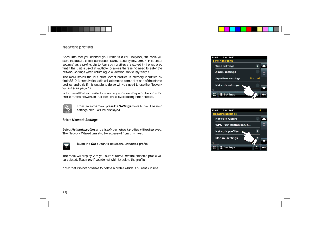 Roberts Radio ColourStream manual Network proﬁles, Select Network Settings 