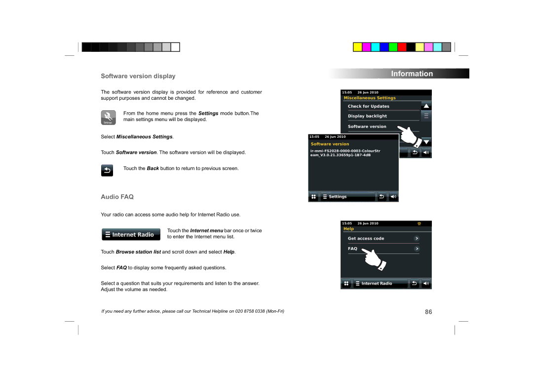 Roberts Radio ColourStream manual Software version display, Audio FAQ 