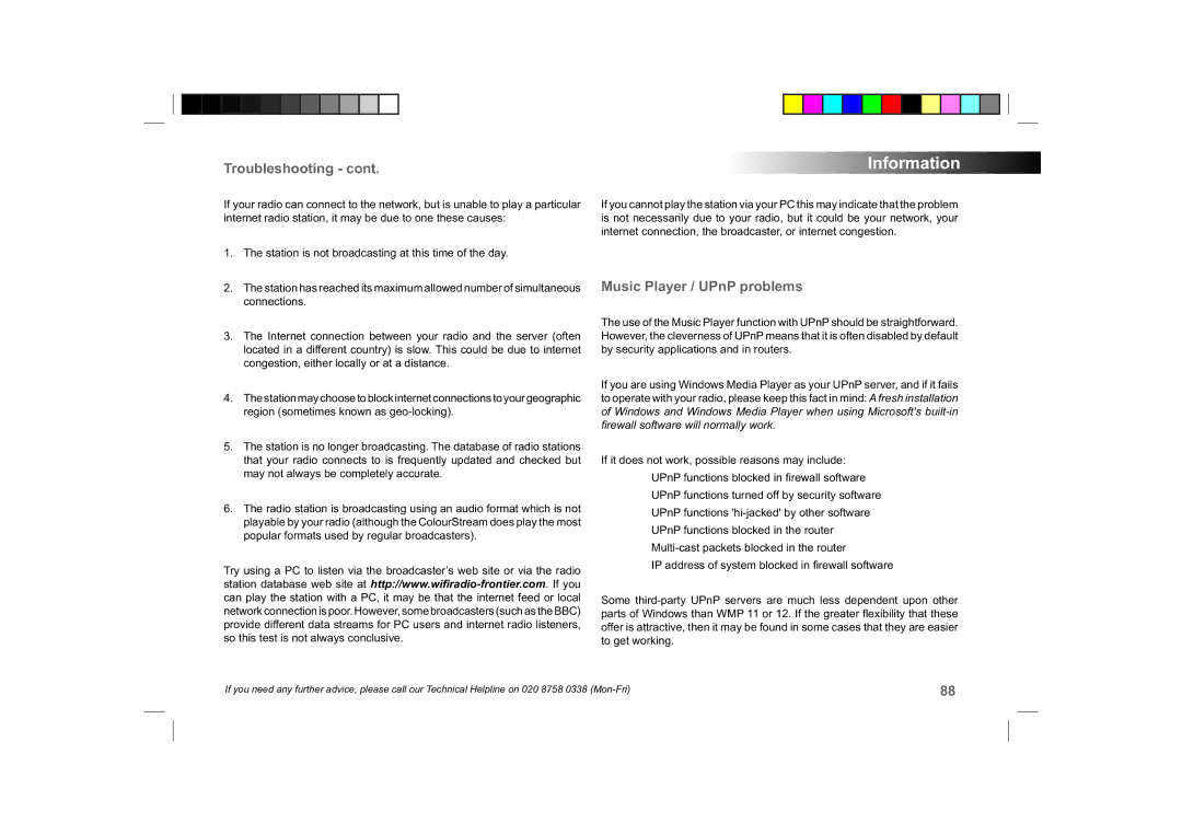 Roberts Radio ColourStream manual Music Player / UPnP problems 