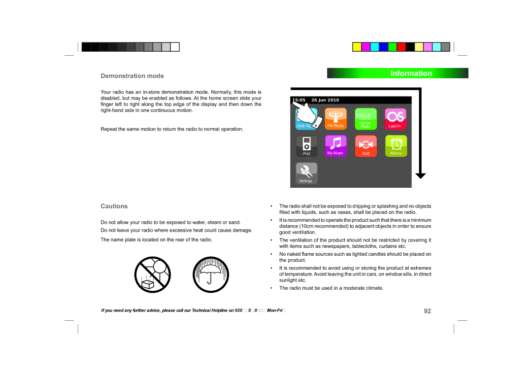 Roberts Radio ColourStream manual Demonstration mode 