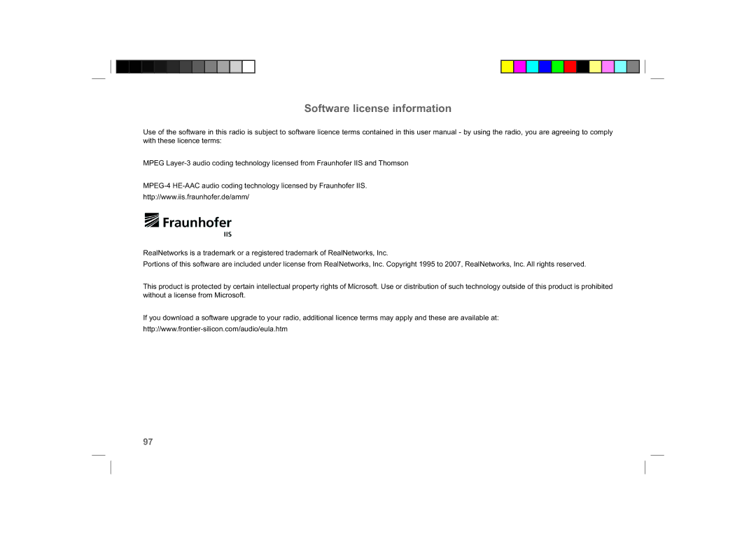 Roberts Radio ColourStream manual Software license information 